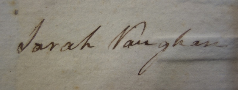 Sarah Vaughan and Benjamin Vaughan's signatures.